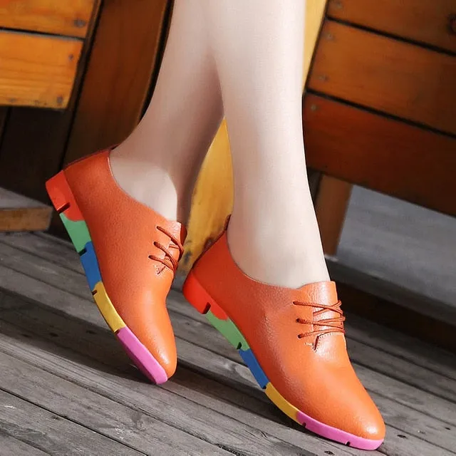 2019 new breathable genuine leather flats shoes woman