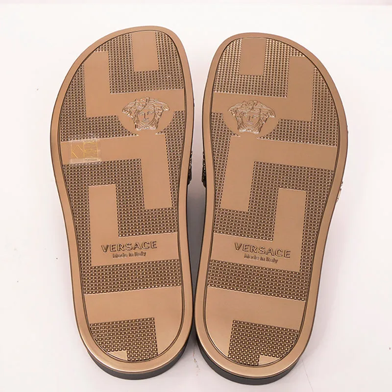 45 NEW $450 VERSACE Men's GOLD MEDUSA LOGO Palazzo Pool SLIDE SANDALS NIB