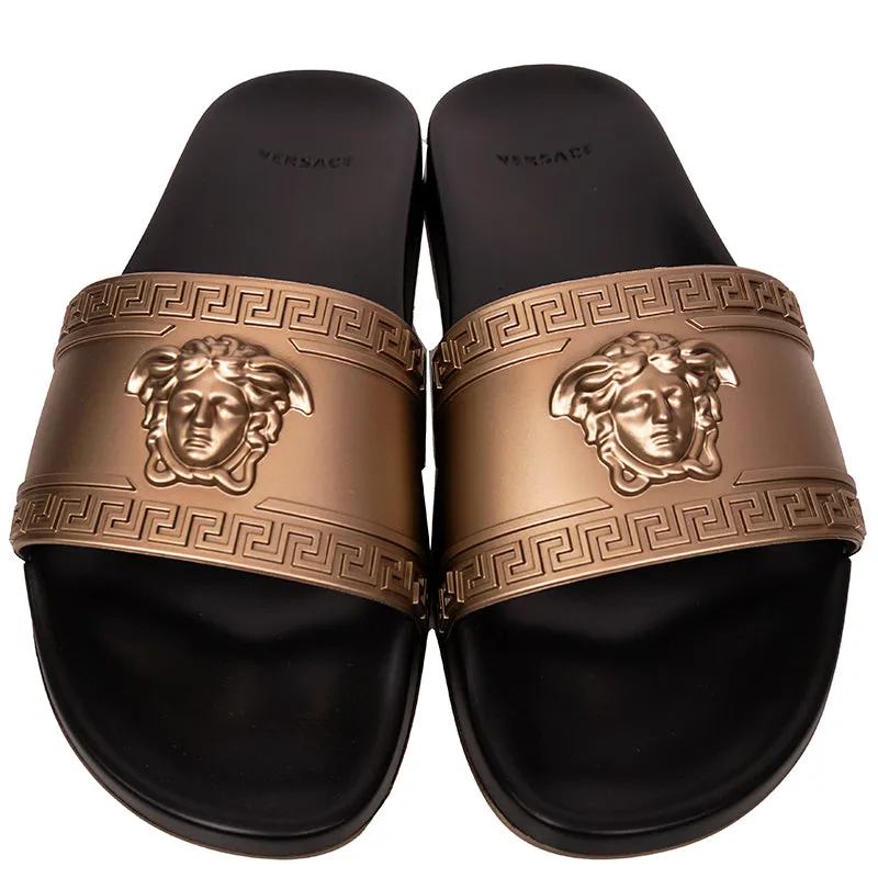 45 NEW $450 VERSACE Men's GOLD MEDUSA LOGO Palazzo Pool SLIDE SANDALS NIB