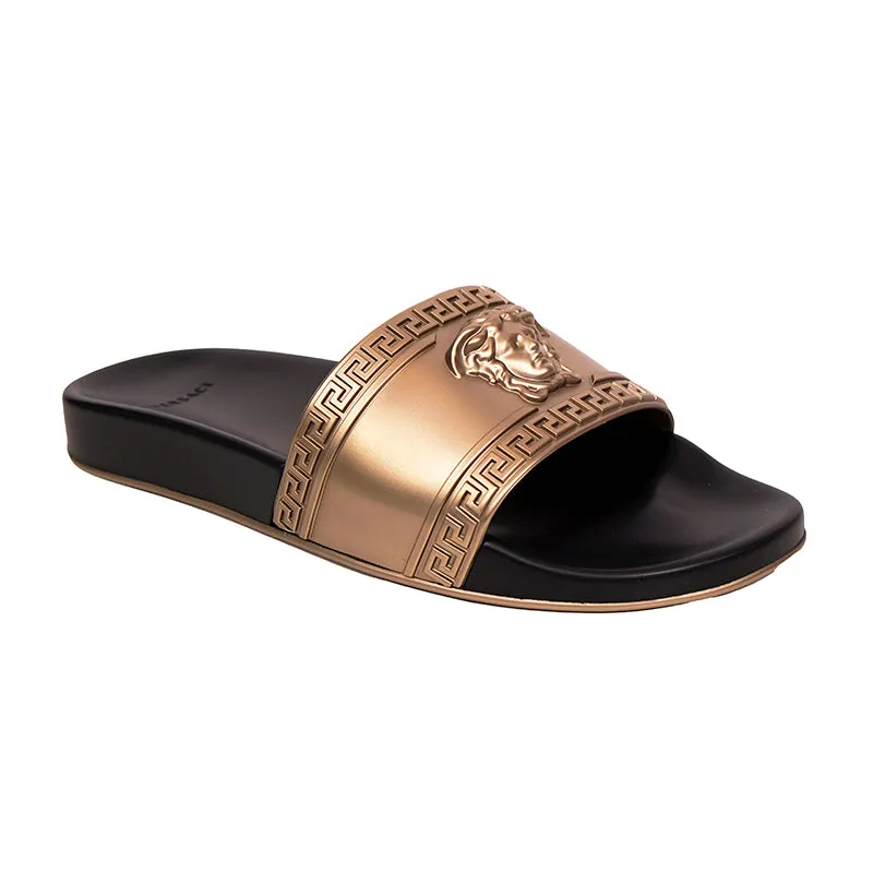 45 NEW $450 VERSACE Men's GOLD MEDUSA LOGO Palazzo Pool SLIDE SANDALS NIB