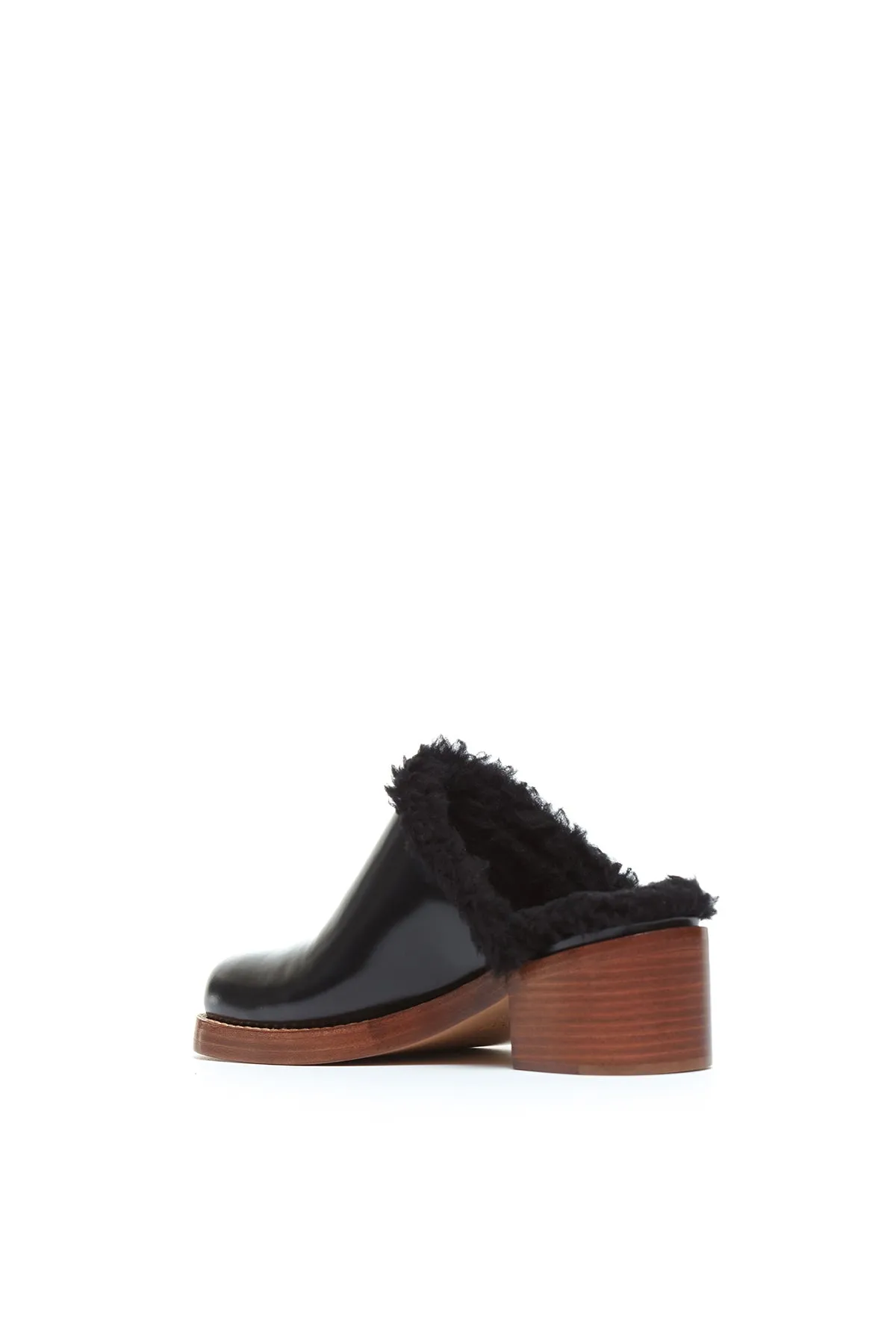 Armin Mules in Black Leather with Wool Fur