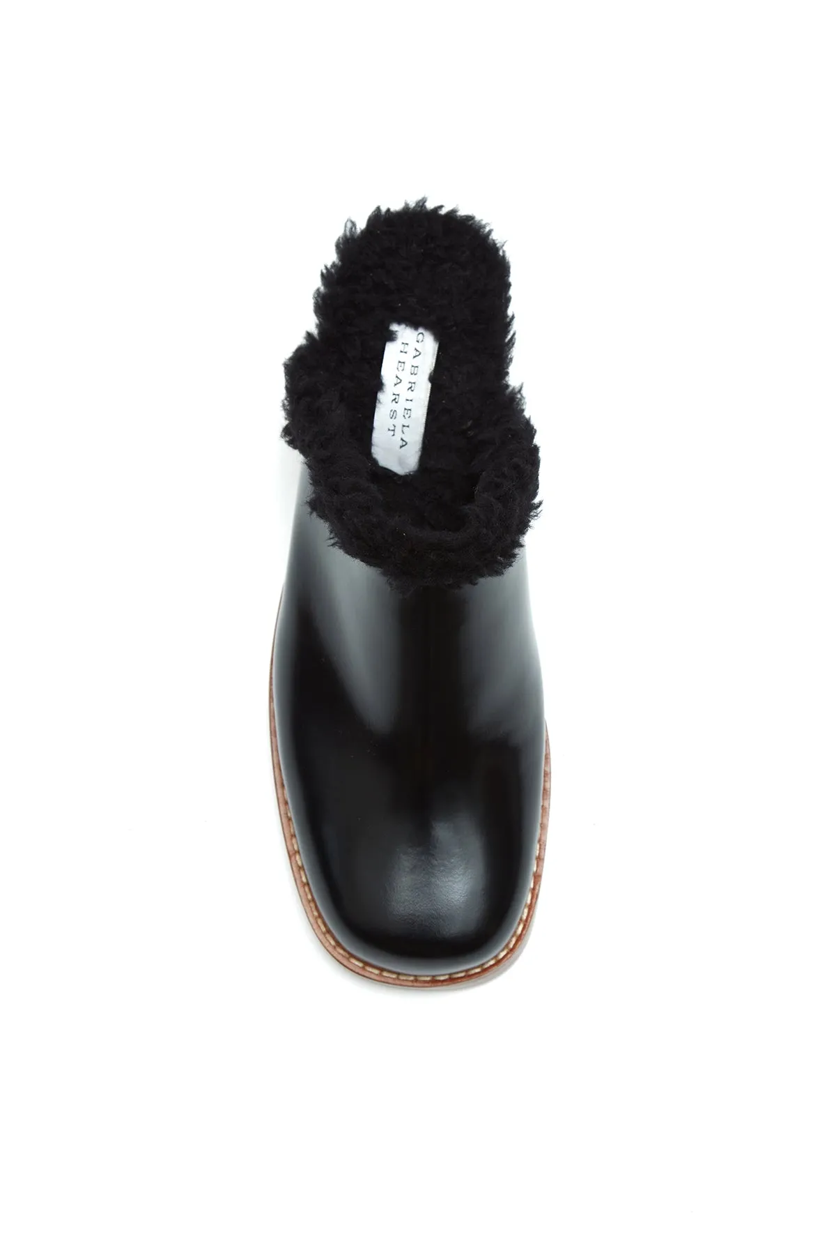 Armin Mules in Black Leather with Wool Fur