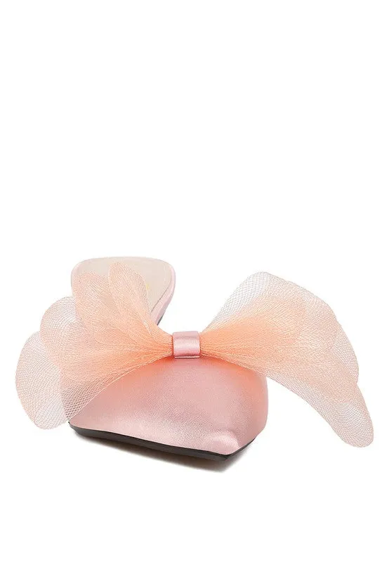 Asma Organza Bow Embellished Satin Mules