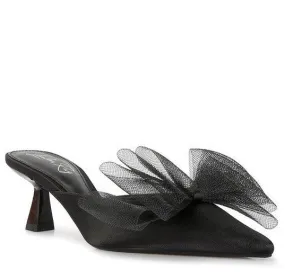 Asma Organza Bow Embellished Satin Mules