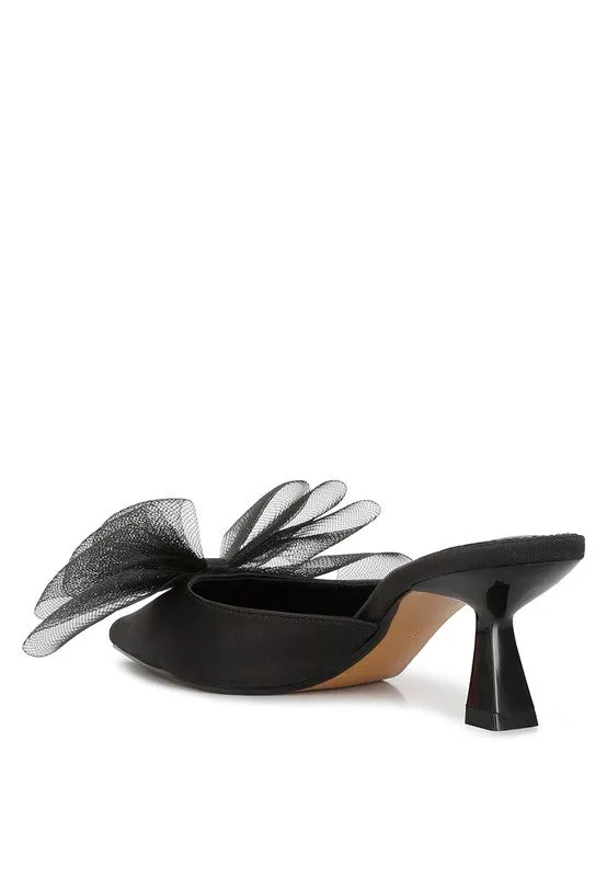 Asma Organza Bow Embellished Satin Mules