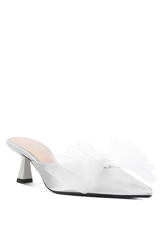 Asma Organza Bow Embellished Satin Mules