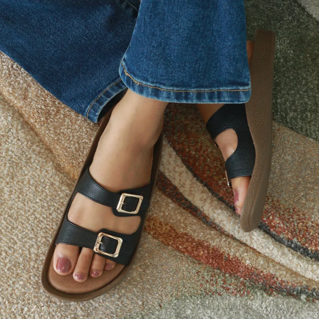 Black Comfy Buckle Flats