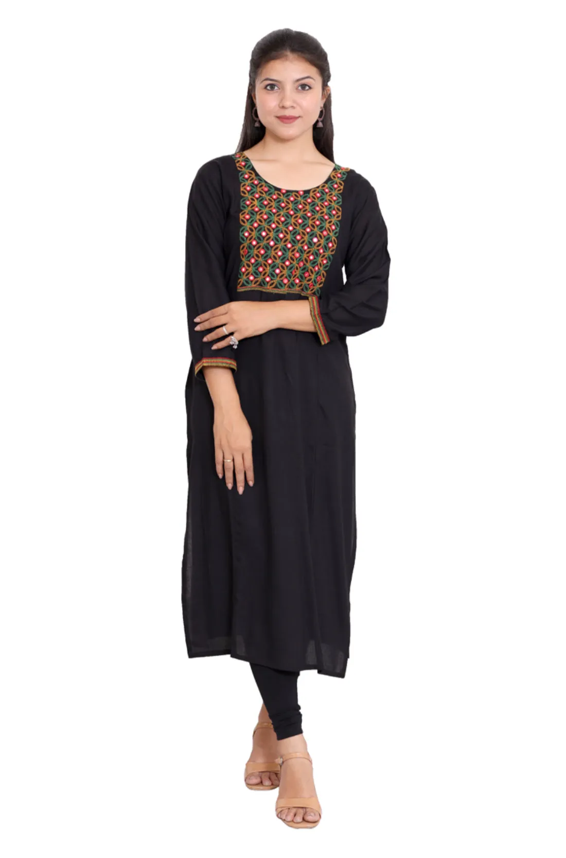 Black Embroidered Rayon Kurta