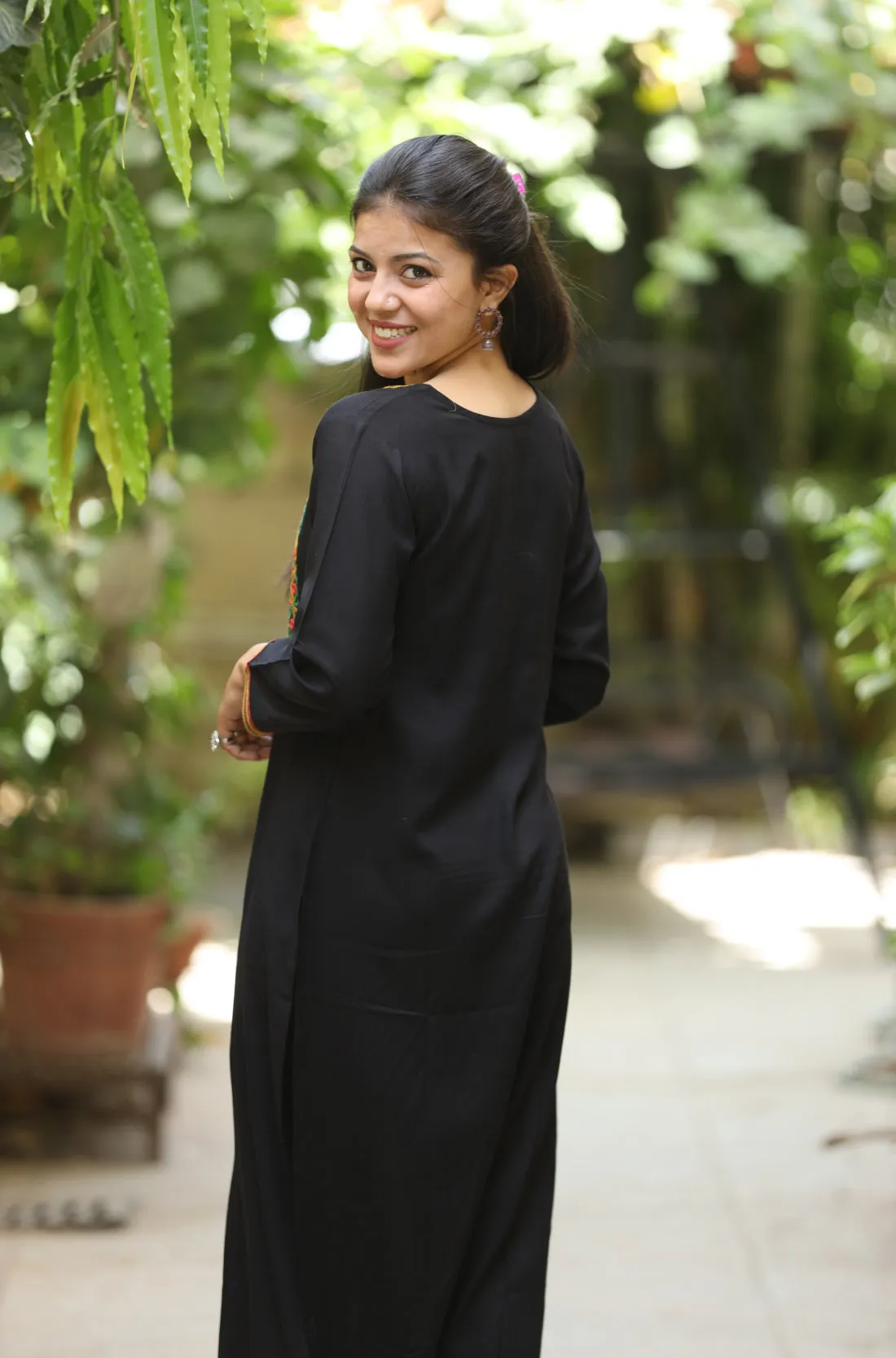 Black Embroidered Rayon Kurta