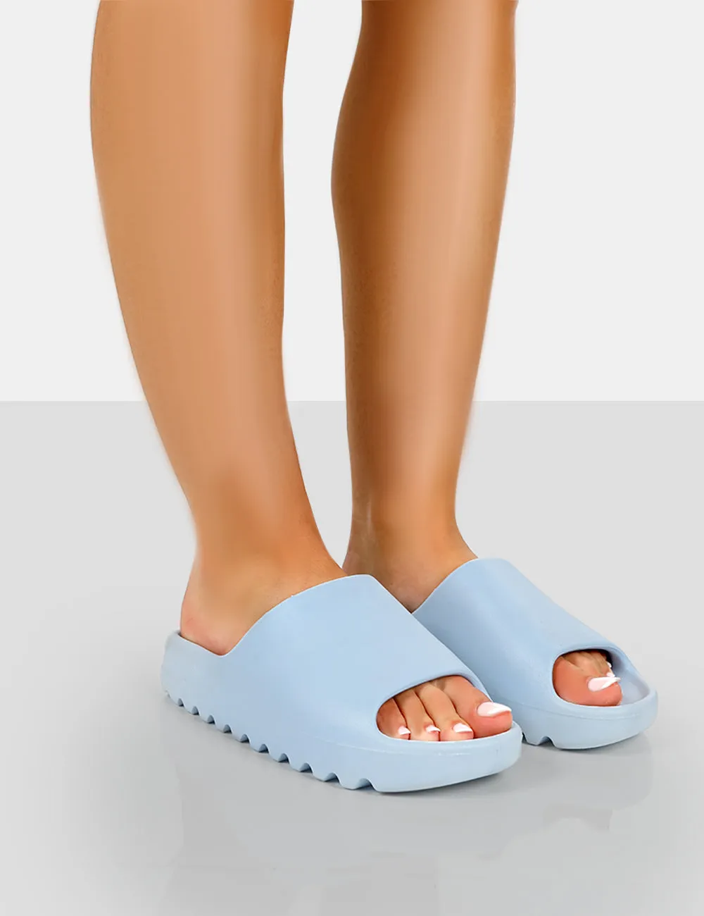 Brady Baby Blue Rubber Flat Slider Sandals