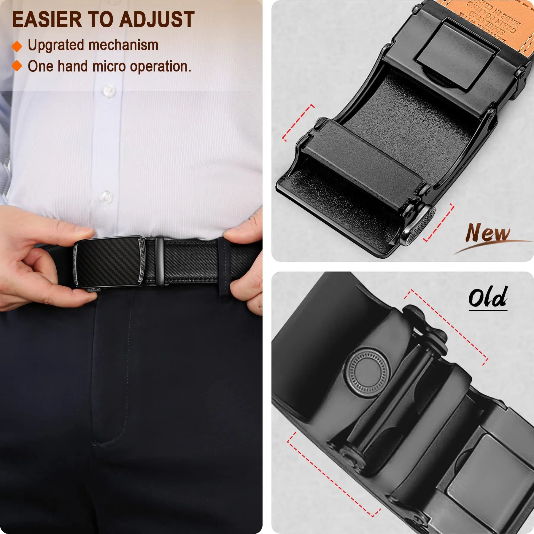 BULLIANT Men's Belt, Slide Ratchet Belt For Gift Men Dress Pant Shirt Oxfords,Trim To Fit(Black,38"-44" Waist Adjustable)