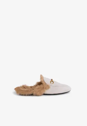 Choice Faux Fur Embellished Mules Light Beige