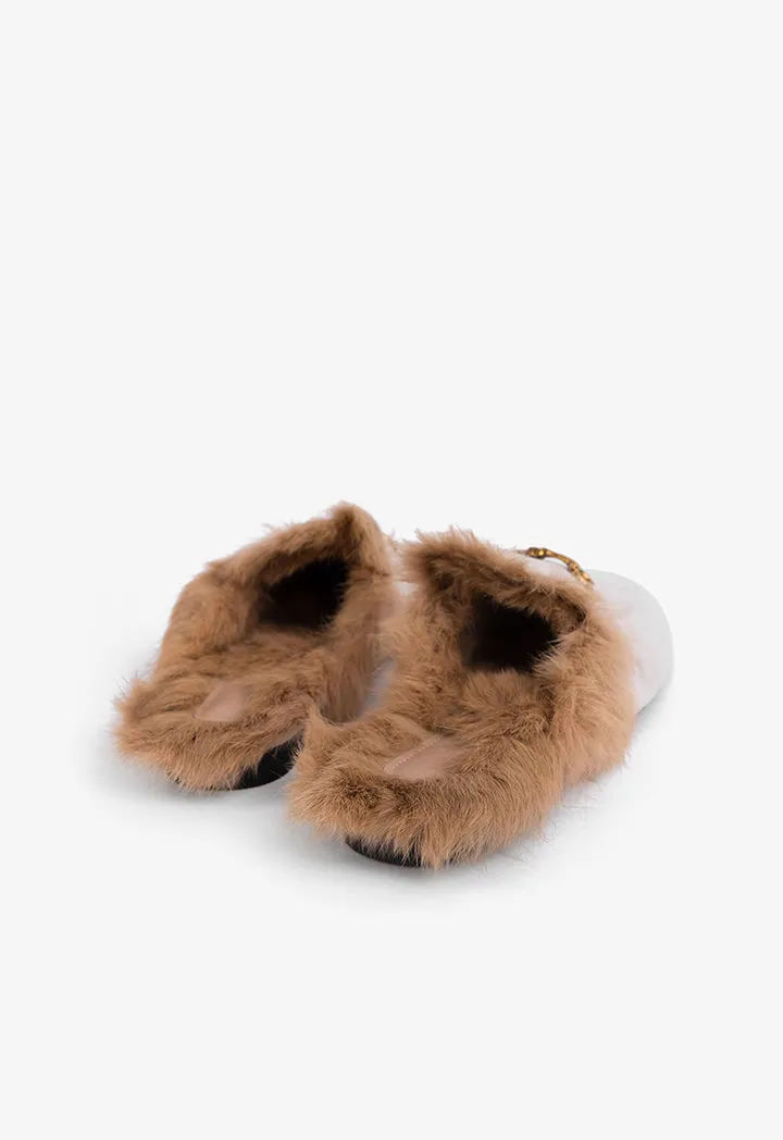 Choice Faux Fur Embellished Mules Light Beige