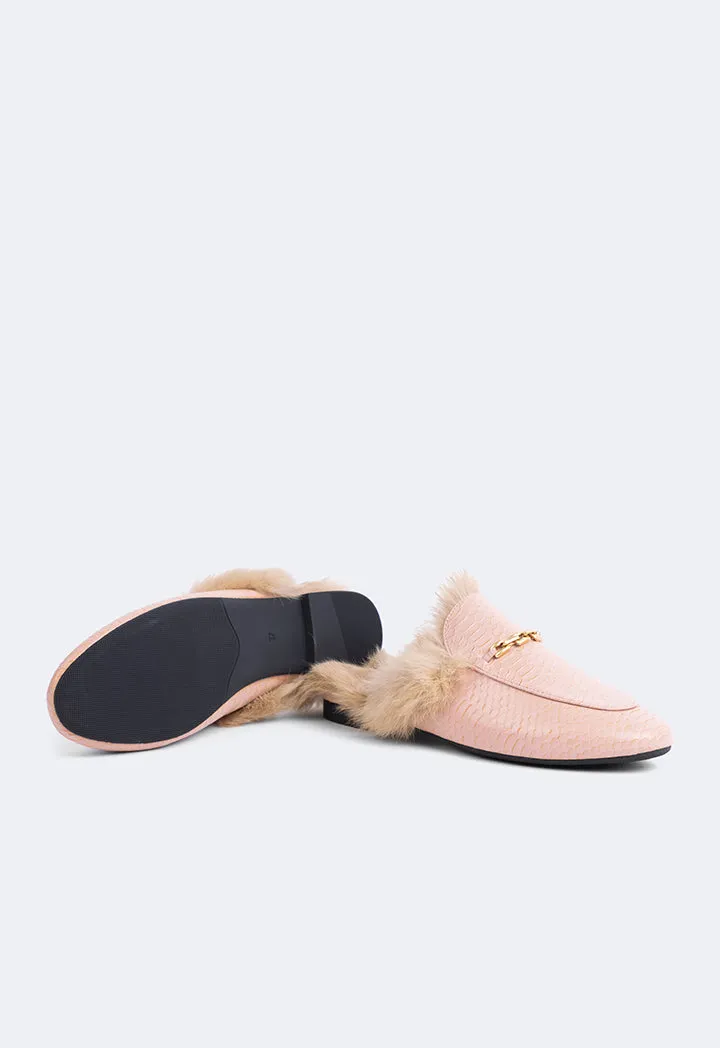 Choice Faux Fur Embellished Sole Mules Blush