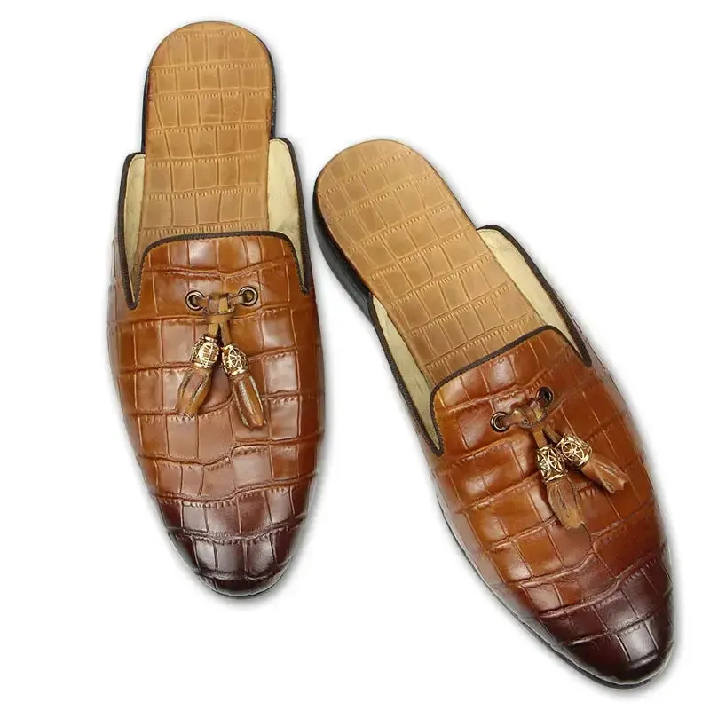 Drillo 2 - Alligator print leather mules/Backless loafers for men