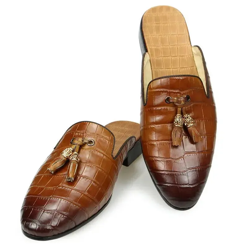 Drillo 2 - Alligator print leather mules/Backless loafers for men