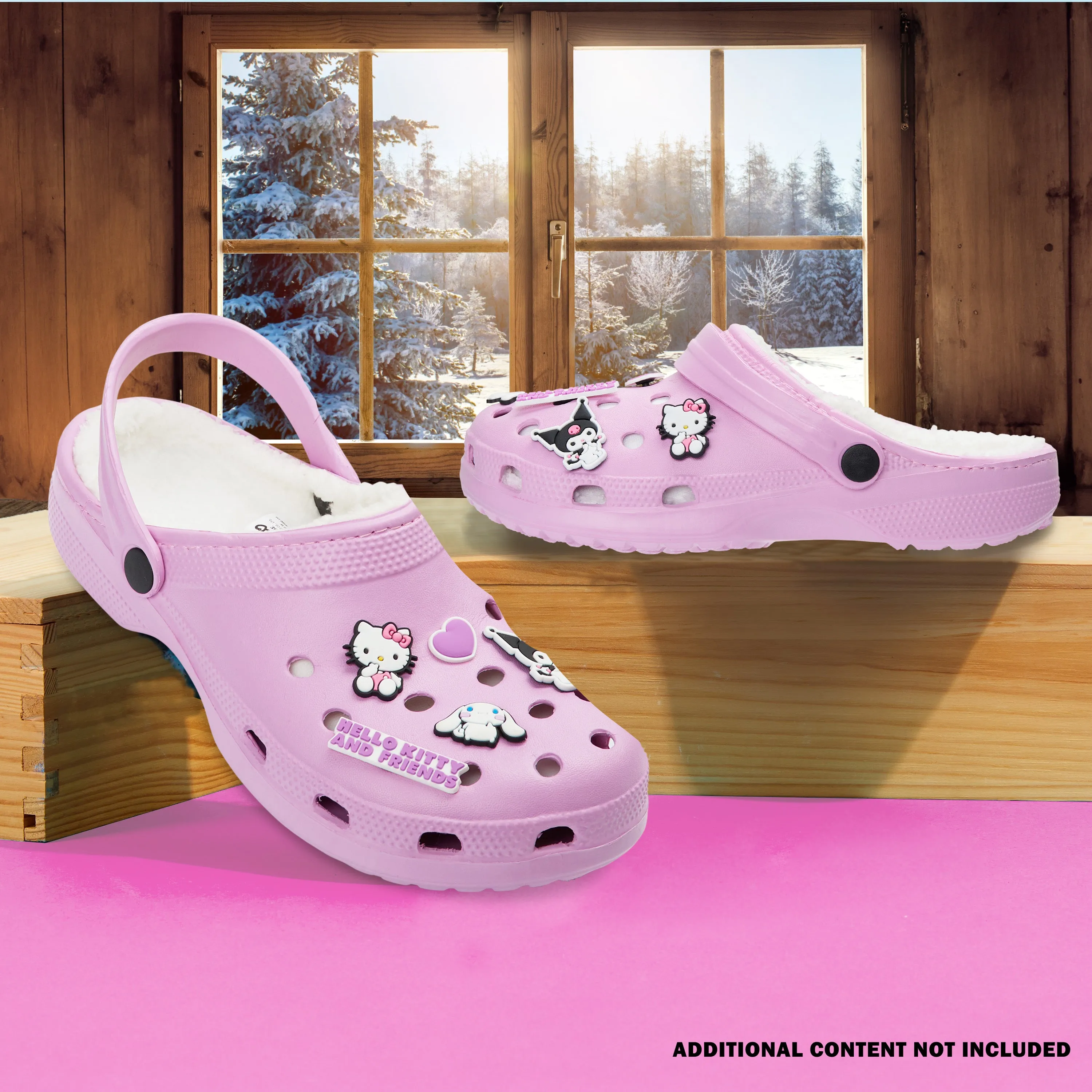 Hello Kitty Clogs Womens Teens Winter Fleece Lining & Removable Charms