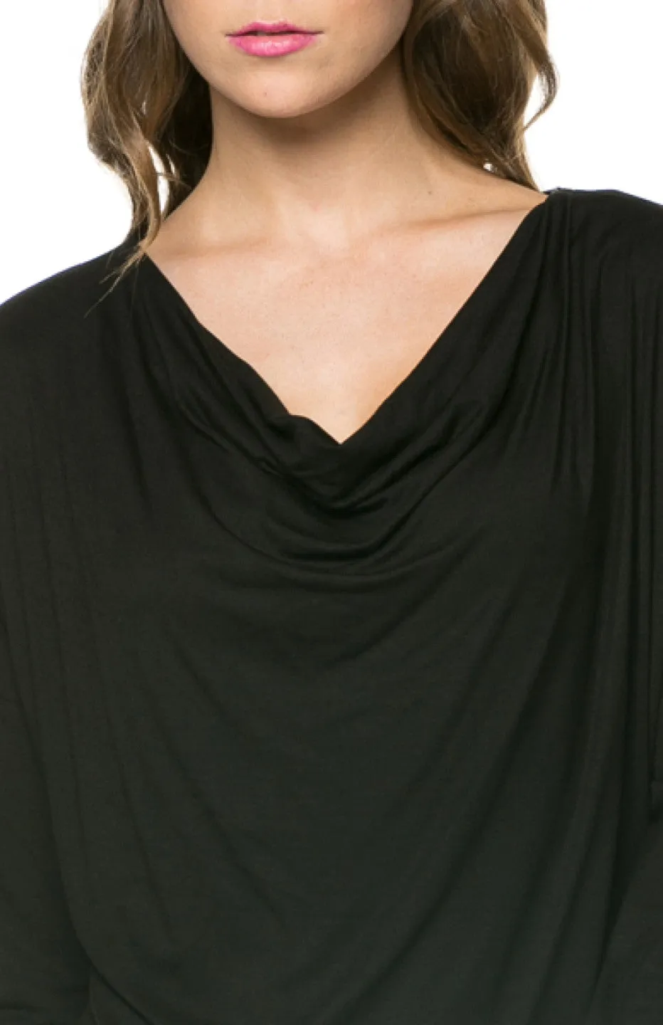 Long Dolman Sleeve Top W/ Cowl Neck