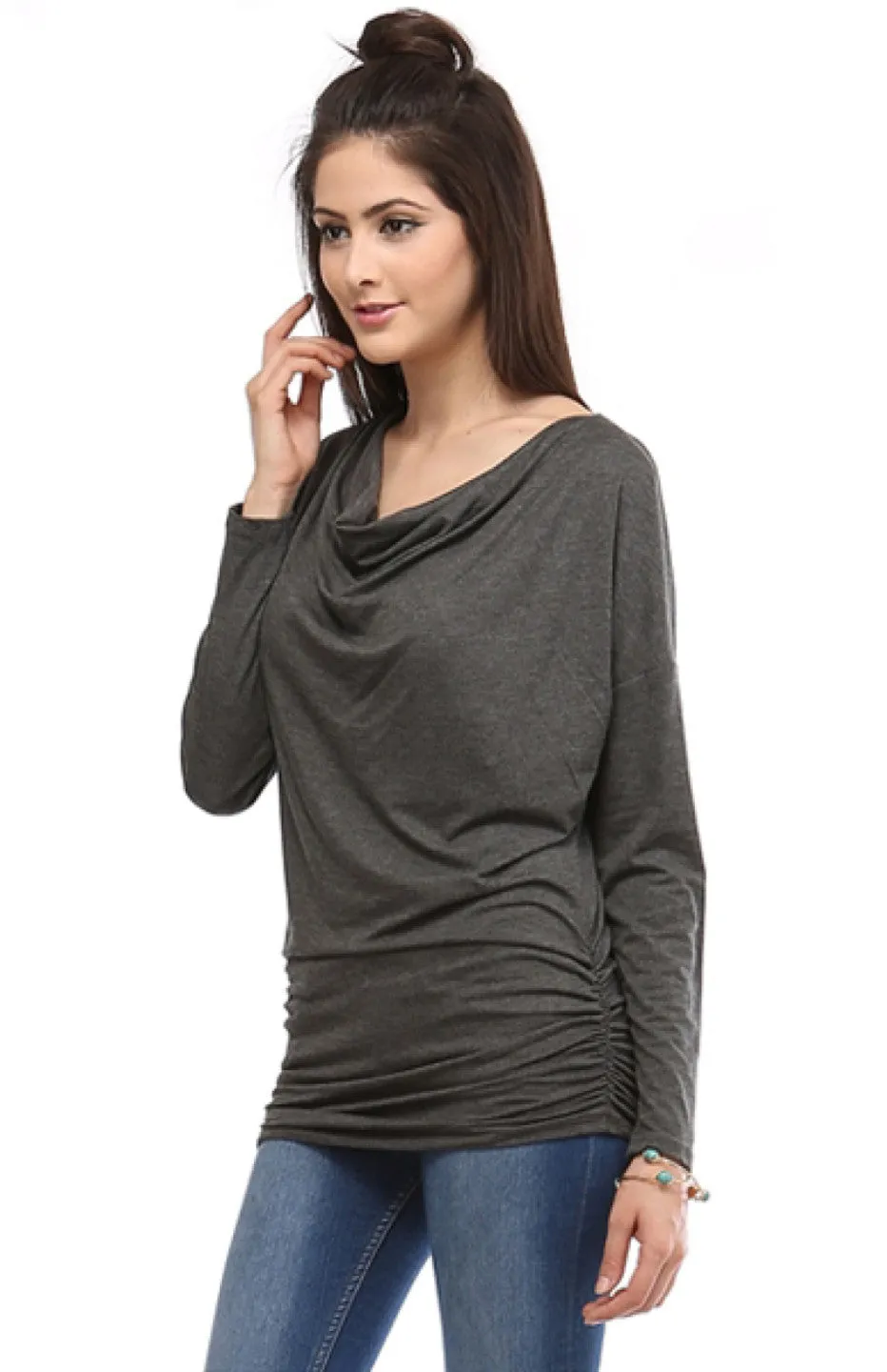 Long Dolman Sleeve Top W/ Cowl Neck