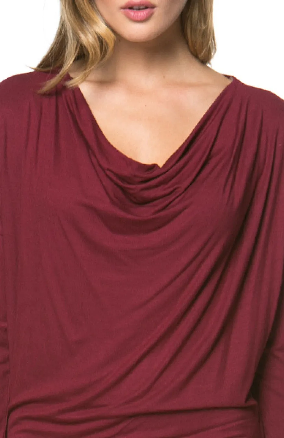 Long Dolman Sleeve Top W/ Cowl Neck