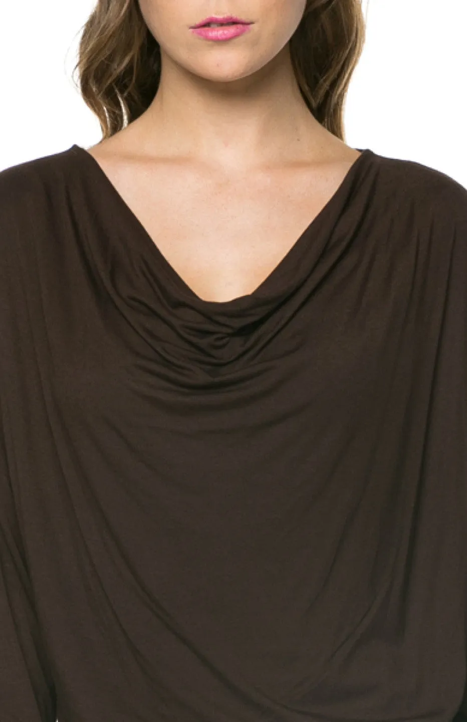 Long Dolman Sleeve Top W/ Cowl Neck