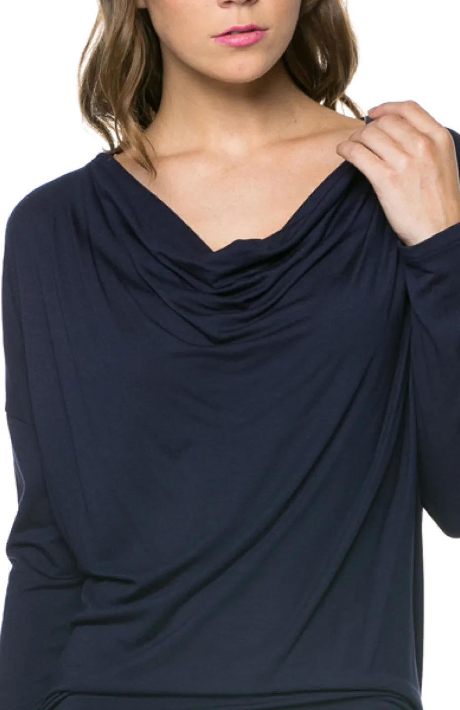 Long Dolman Sleeve Top W/ Cowl Neck