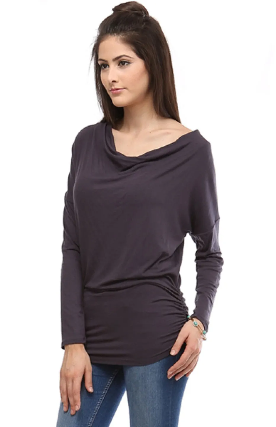 Long Dolman Sleeve Top W/ Cowl Neck