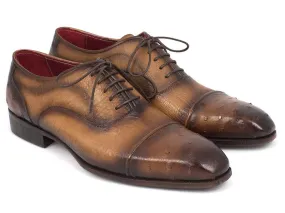 Men's Artisan-crafted Camel Ostrich Leather Captoe Oxfords by Paul Parkman