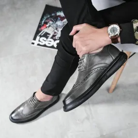 Men's Casual Leather Dress Shoes With Round Toe