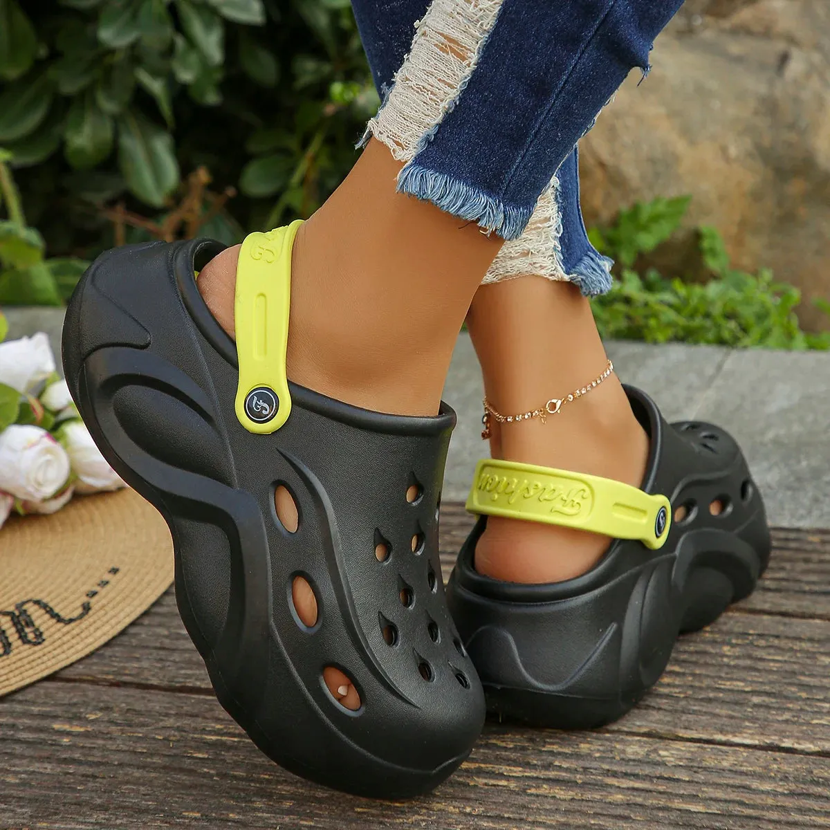 Mix Color Chunky Platform Clogs for Women Non Slip Summer Sandals