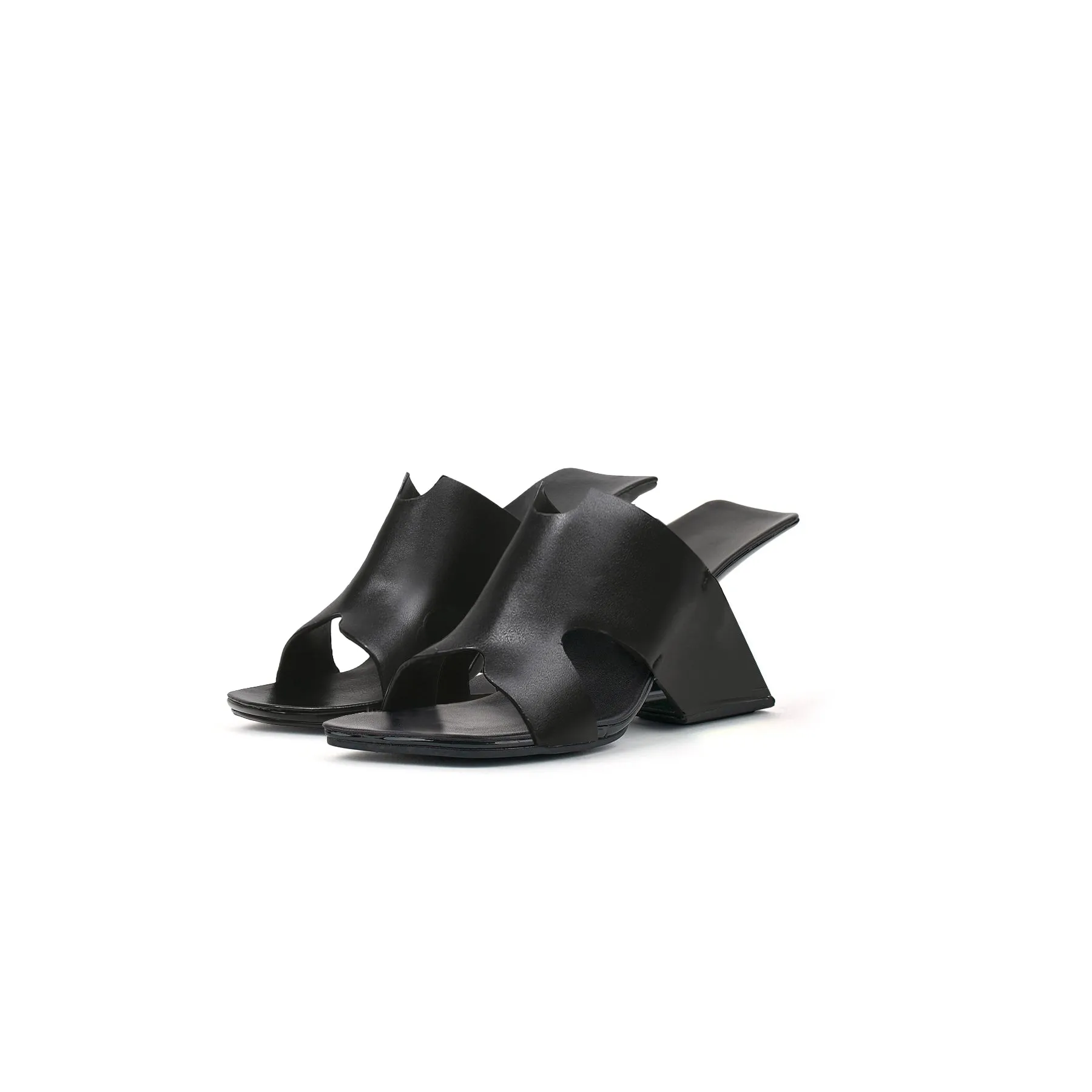 Modern Leather Heel Mule Sandals