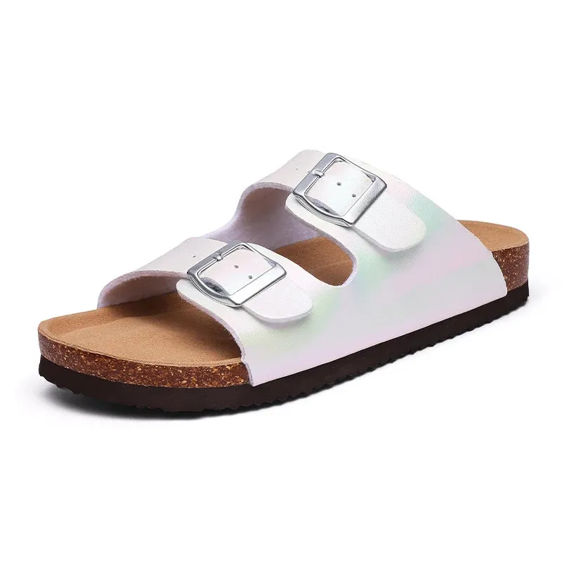 Pallene Fashion Cork Clogs Slippers Women Summer Flat Cork Sandals Female Summer Beach Shoes With Buckle Gradient Classic Slides