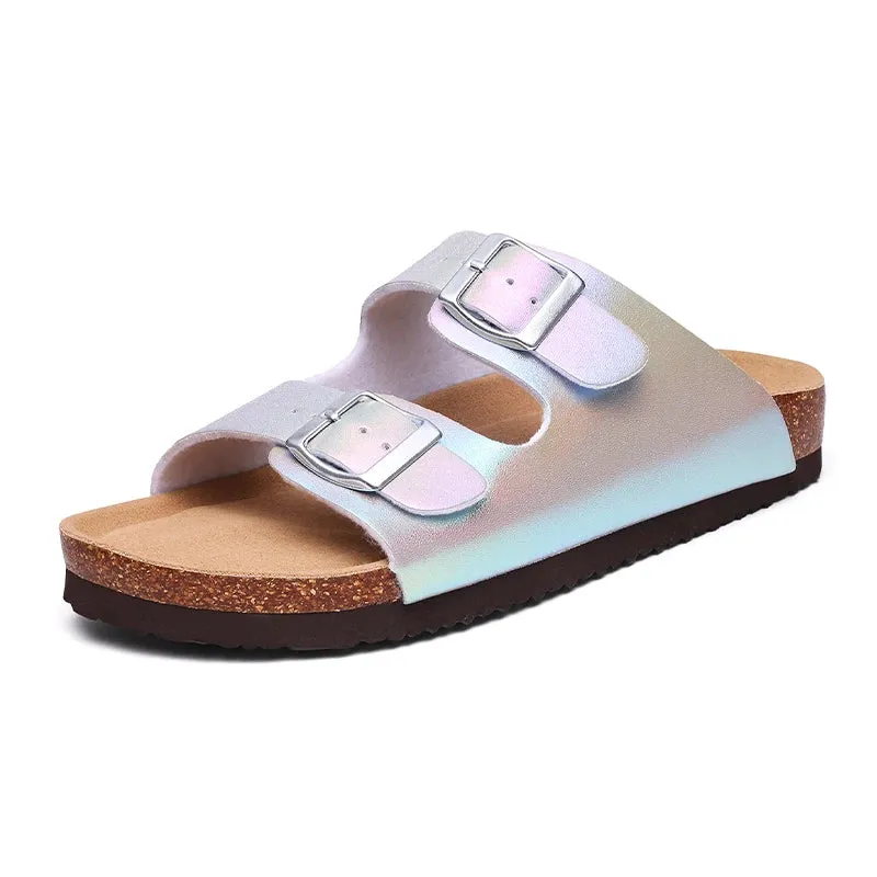 Pallene Fashion Cork Clogs Slippers Women Summer Flat Cork Sandals Female Summer Beach Shoes With Buckle Gradient Classic Slides