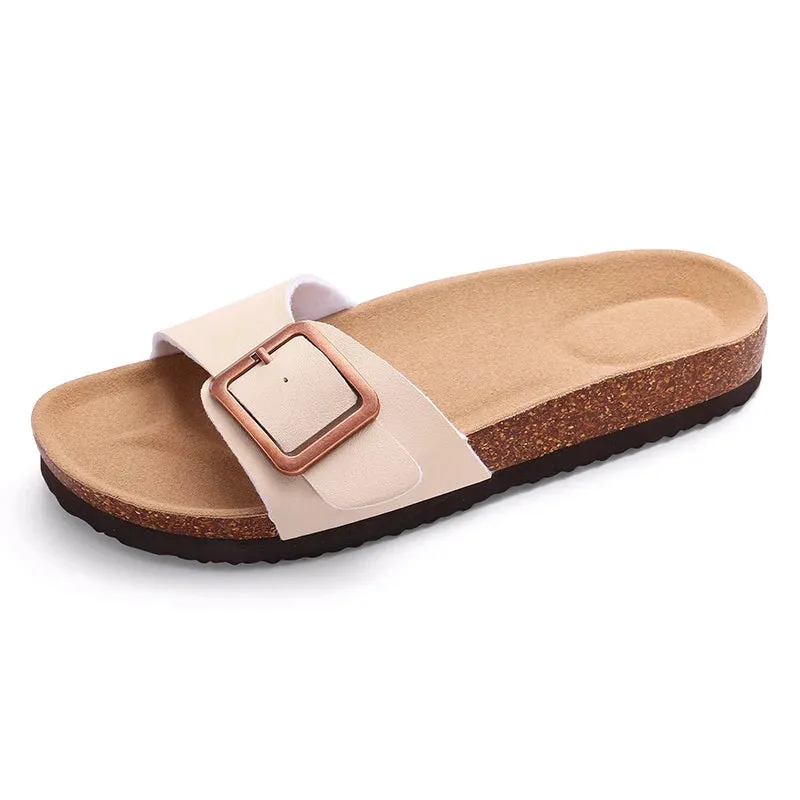 Pallene Fashion Cork Clogs Slippers Women Summer Flat Cork Sandals Female Summer Beach Shoes With Buckle Gradient Classic Slides