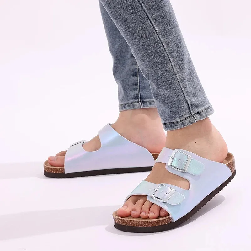 Pallene Fashion Cork Clogs Slippers Women Summer Flat Cork Sandals Female Summer Beach Shoes With Buckle Gradient Classic Slides