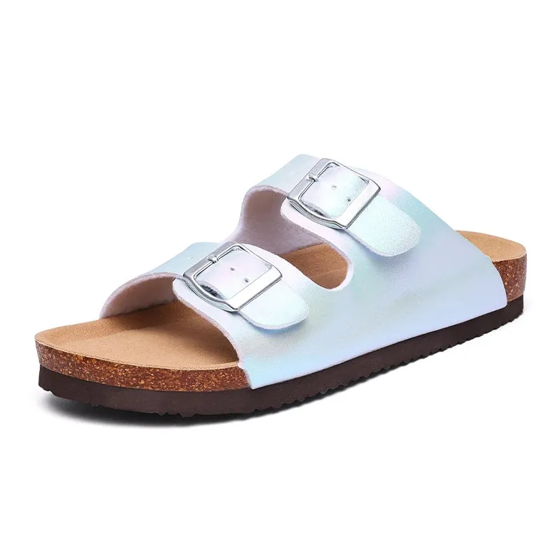 Pallene Fashion Cork Clogs Slippers Women Summer Flat Cork Sandals Female Summer Beach Shoes With Buckle Gradient Classic Slides