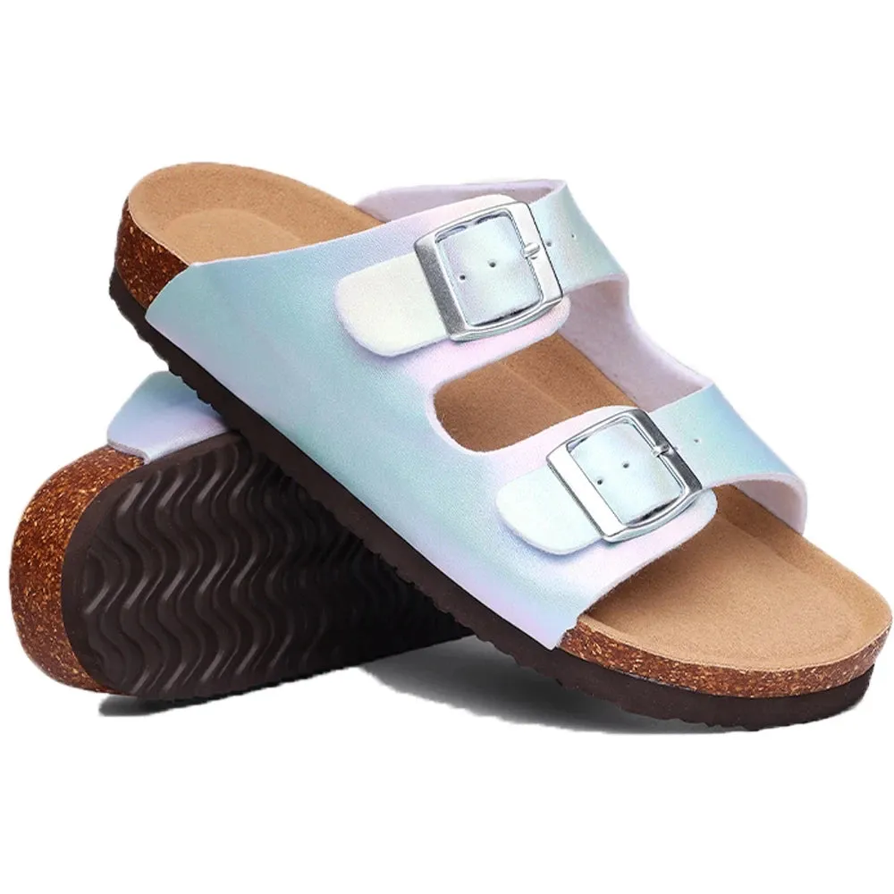 Pallene Fashion Cork Clogs Slippers Women Summer Flat Cork Sandals Female Summer Beach Shoes With Buckle Gradient Classic Slides