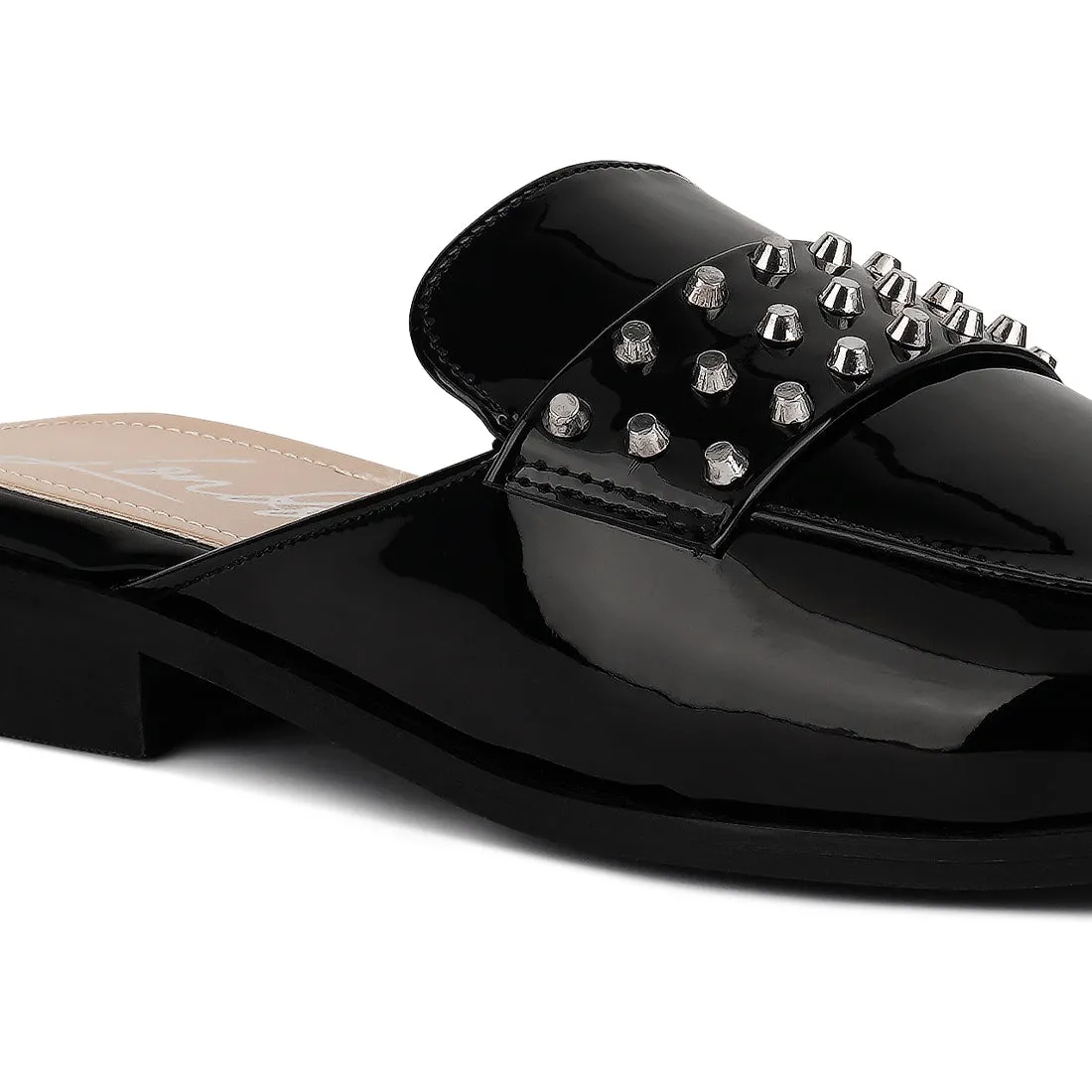 Patent Studded Flat Mules