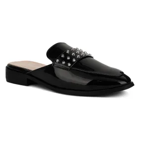 Patent Studded Flat Mules