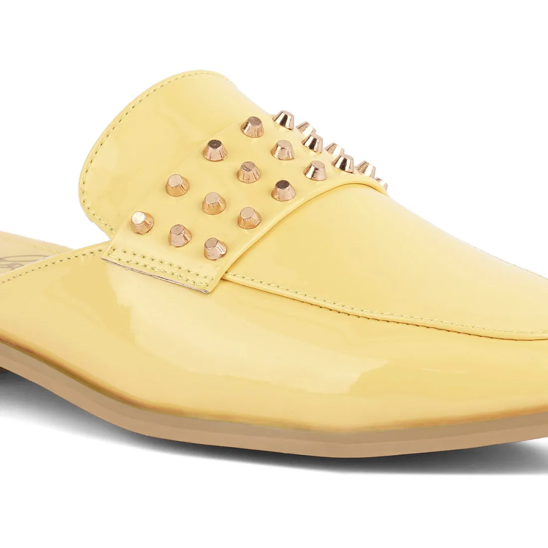 Patent Studded Flat Mules