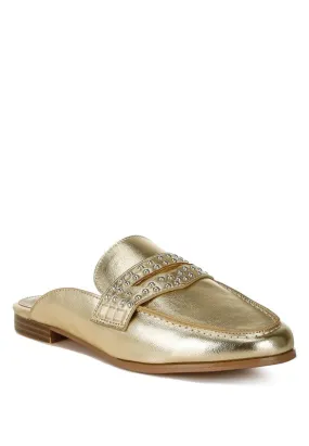 Rag Gold Adam Lane Stud Detail Metallic Pleather Mules