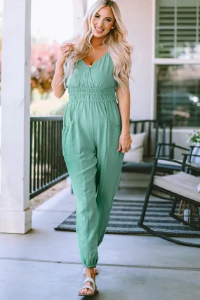 Shirred High Waist Sleeveless Jumpsuit