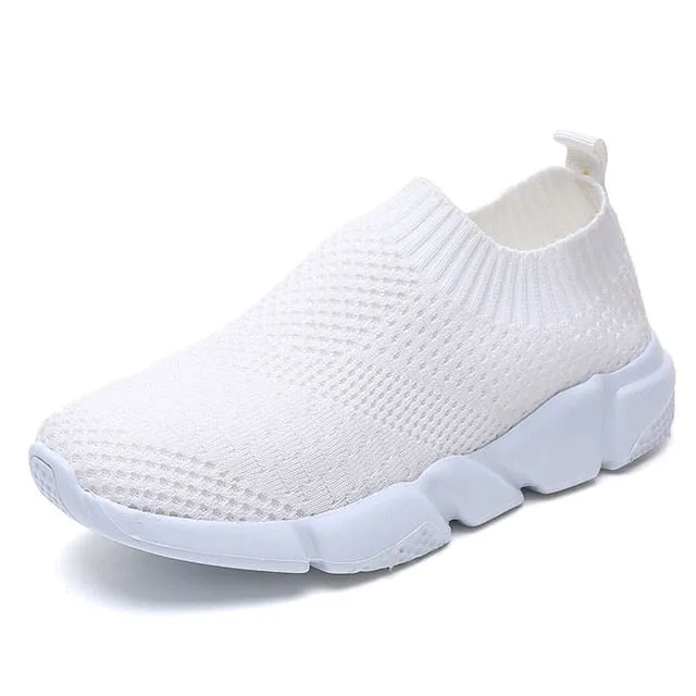 Sneakers Women Breathable Slip On Flat Shoes Soft Bottom White Sneakers