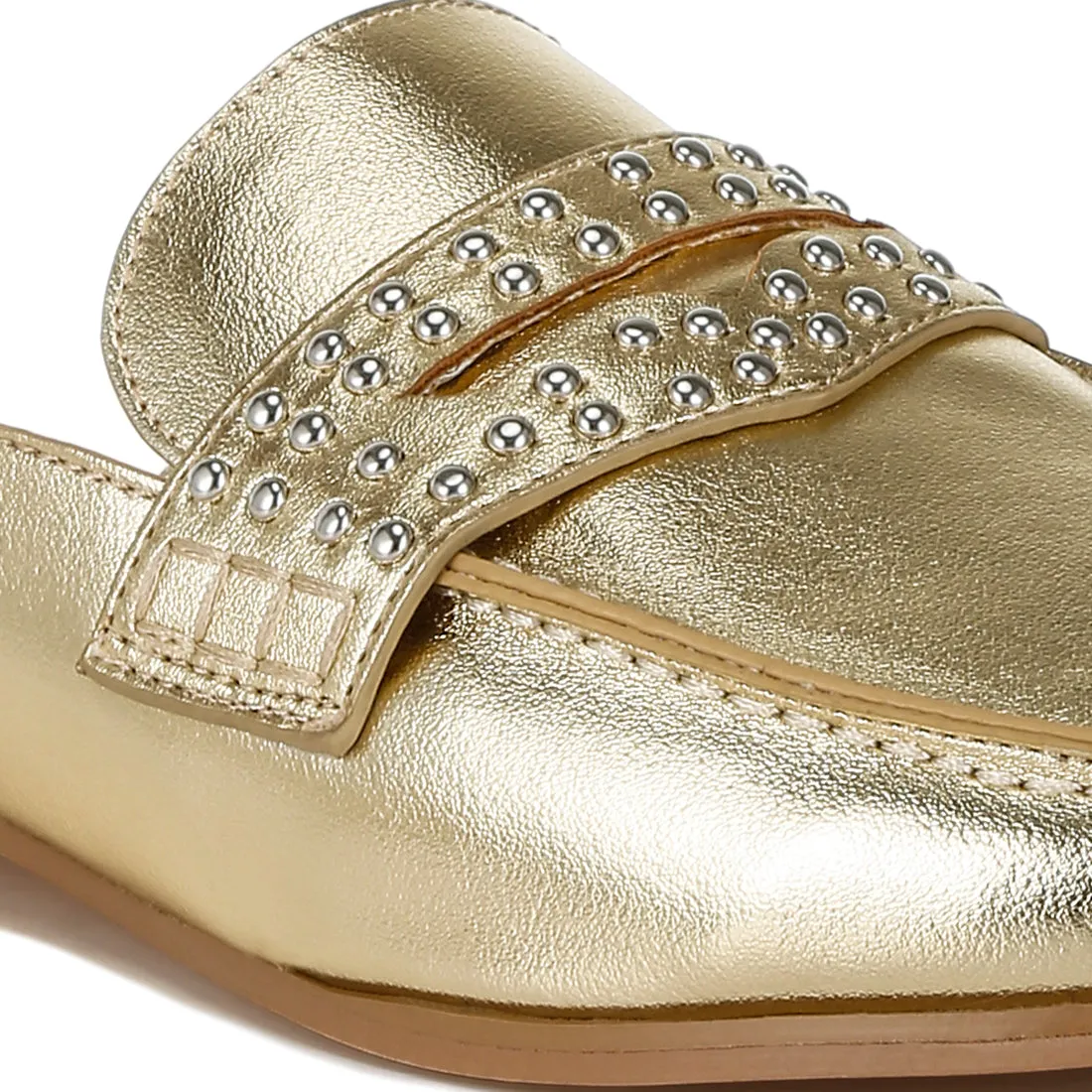 Stud Detail Metallic Pleather Mules