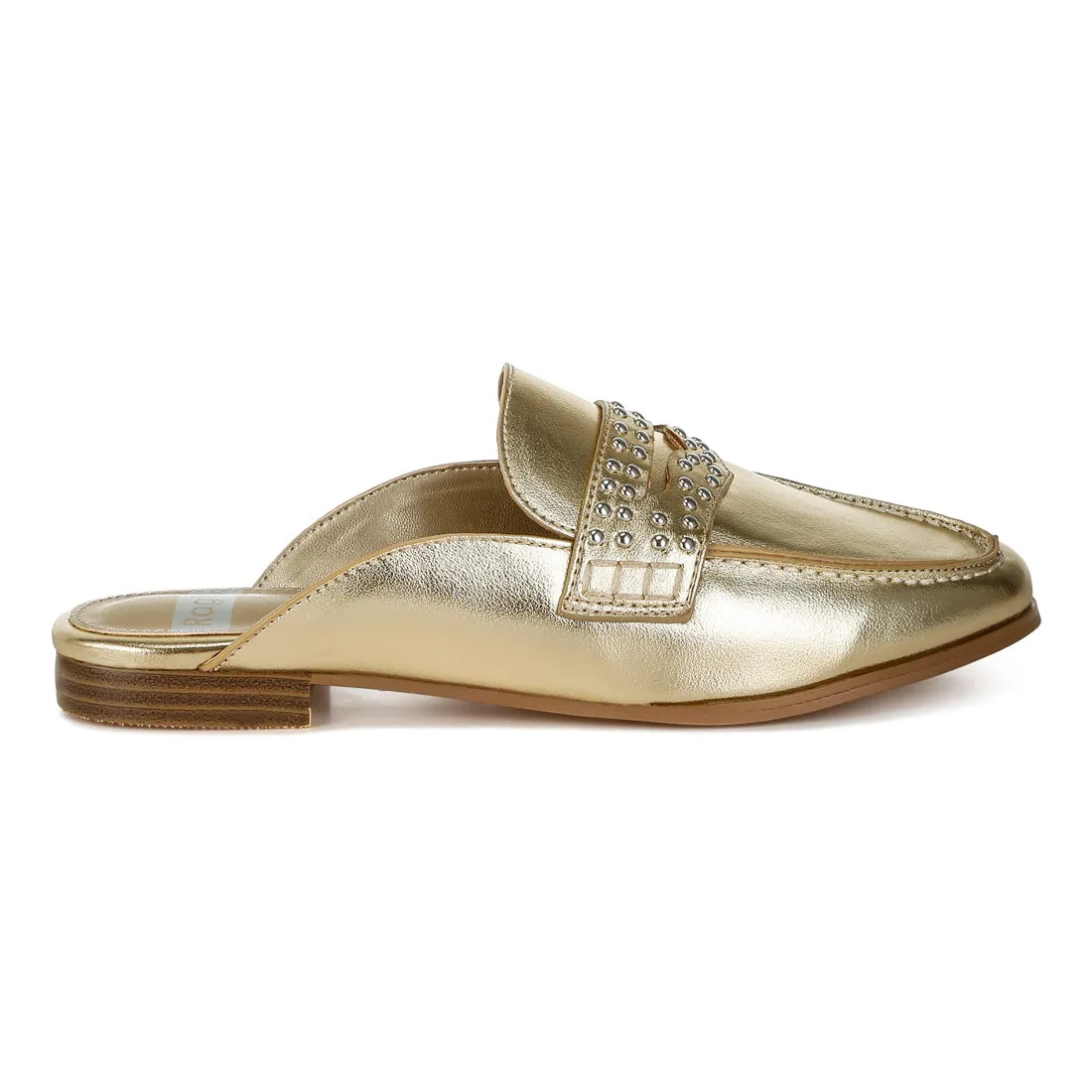 Stud Detail Metallic Pleather Mules