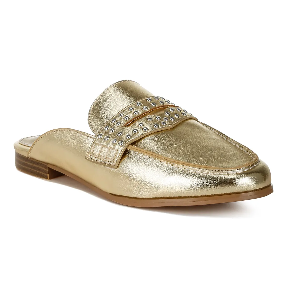 Stud Detail Metallic Pleather Mules