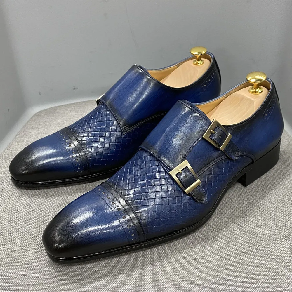 TEEK - Black & Blue Monk Double Buckle Strap Oxfords