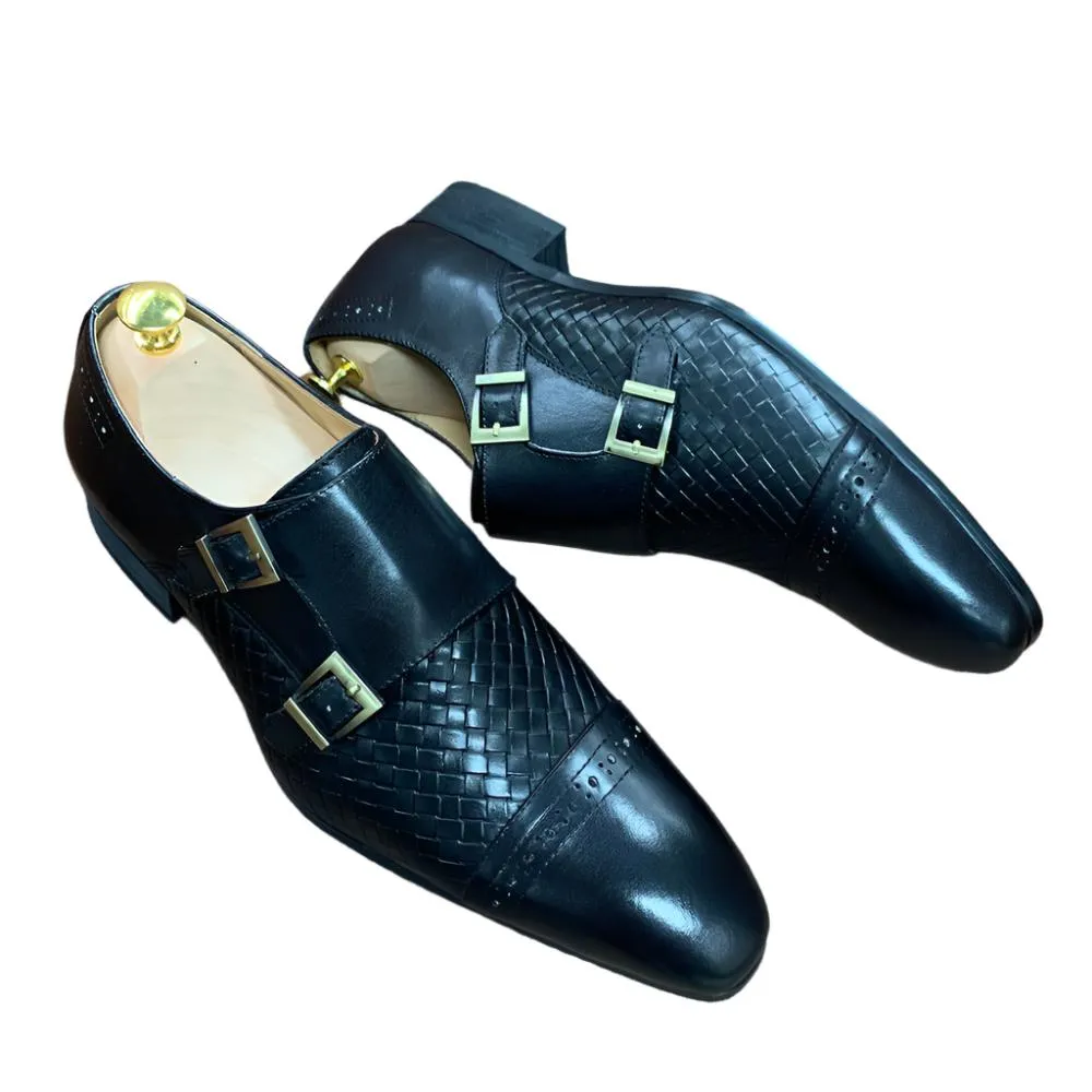 TEEK - Black & Blue Monk Double Buckle Strap Oxfords