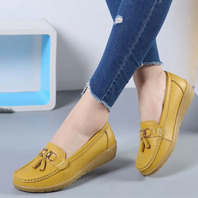 Women Flats Ballet Shoes Cut Out Leather Breathable Moccasins Women Boat Shoes Ballerina Ladies Casual Shoes