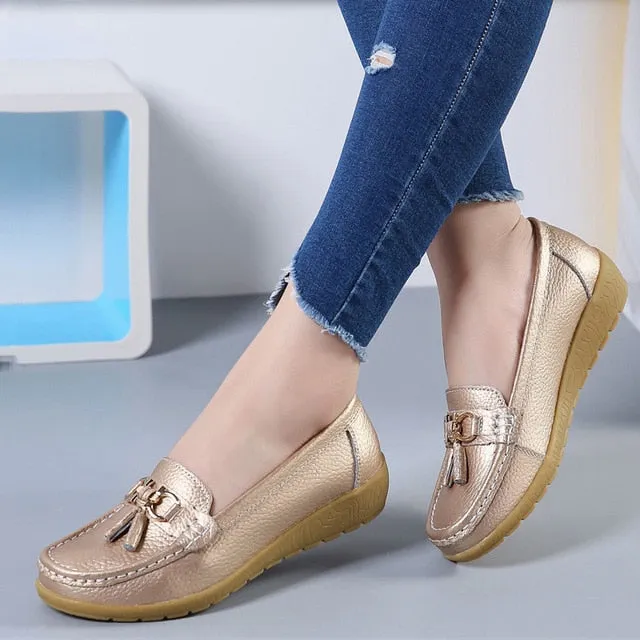 Women Flats Ballet Shoes Cut Out Leather Breathable Moccasins Women Boat Shoes Ballerina Ladies Casual Shoes